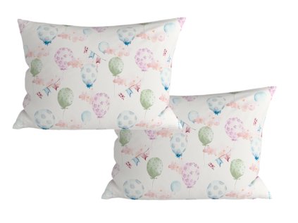 Bílé povlaky BALUNEA 40x60 cm s motivem balónků a vlaječek