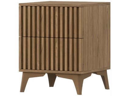 Noční stolek ENTSIAN 40 x 40 cm, dub artisan – moderní design s žebrováním a dvěma zásuvkami.