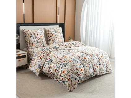 Mikroplyšové povlečení HERBALIS krémové s jemným bylinkovým motivem