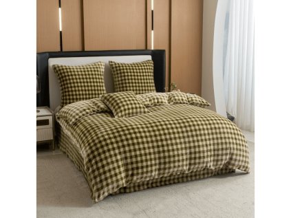 Kostkované mikroplyšové povlečení KELVIO zelené pro útulnou ložnici