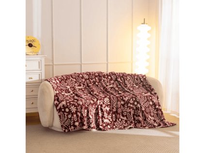 Hřejivá mikroplyšová deka FOREST ANIMALS hnědá s motivem lesních zvířat