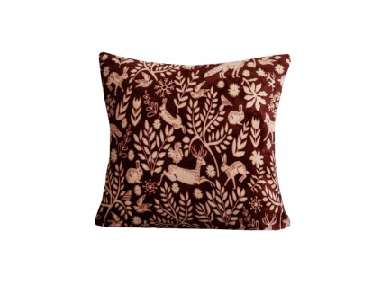 Hnědý mikroplyšový povlak na polštářek FOREST ANIMALS 45x45 cm s lesními zvířaty