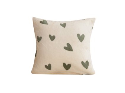 Krémový mikroplyšový povlak na polštářek HEARTINO 45x45 cm se srdíčky
