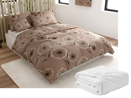 Sada mikroplyšového povlečení PAMPELINO světle hnědé + prostěradlo mikroplyš SOFT 90x200 cm bílé, jednolůžko