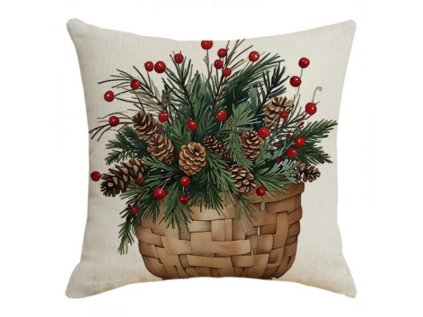 Vánoční povlak na polštář FOREST GIFT 45x45 cm s šiškami a jehličím