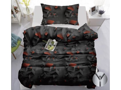 Tmavě šedé bavlněné povlečení CUBARA s 3D geometrickým vzorem