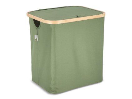Zelený koš na prádlo NOLVIO 50 L s víkem a madly