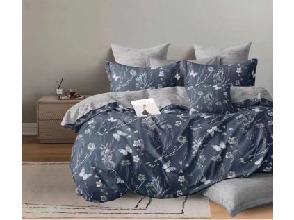 Elegantní bavlněné povlečení MIRELLIA šedé s květinovým motivem