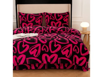 Mikroplyšové povlečení AMORYS růžové s motivem srdcí