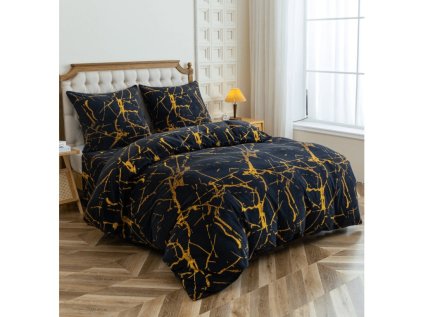 Mikroplyšové povlečení AXIS – černé se zlatým mramorovým dekorem