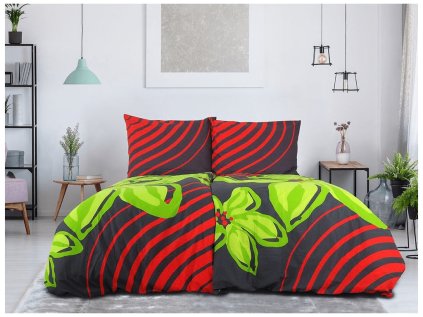 Bavlněné povlečení FLOERIC – výrazný červeno-zelený motiv