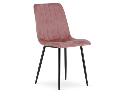 Elegantní růžová sametová židle LAVA s černými nohami do jídelny