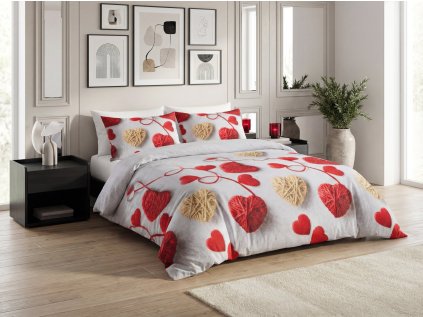 Červené povlečení z mikrovlákna VELHEART s motivem srdcí