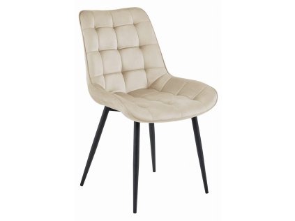 Béžová sametová židle BERA s černými nohami, moderní design