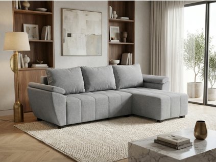 Rozkládací oboustranná sedací souprava do L LIVARO 251x140 cm, světle šedá – moderní design