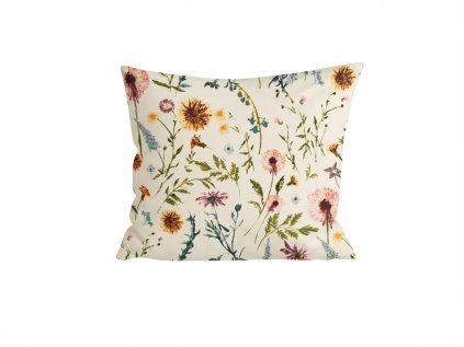 Povlak na polštář z mikrovlákna HERBALIS 45x45 cm krémový s botanickým motivem