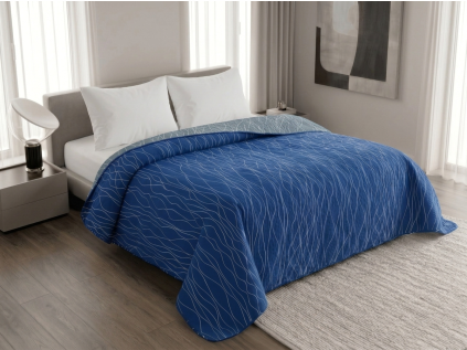 Přehoz na postel LIORA modrý s elegantním vlnitým vzorem