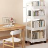 bookcase mobile cabinet on wheels 4 levels white 36x24x84cm sz41b (2)