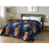 Tmavě modrý přehoz na postel FLOWERISH HEXAGON s květinovým vzorem