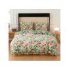 Mikroplyšové povlečení PETALIA béžové s květinovým motivem a ptáčky