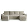 Ausziehbares U-Form Sofa SMART BOUCLE 303x143 cm, graubeige