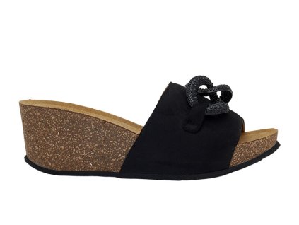 Scholl RAVELLO - dámské pantofle na klínku s ozdobným řetízkem barva černá (Velikost 41)