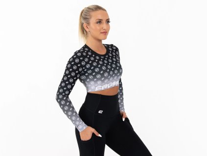 Crussis Crop Top dámsky dlhý rukáv čierna farba ružová farba (Veľkosť XS)