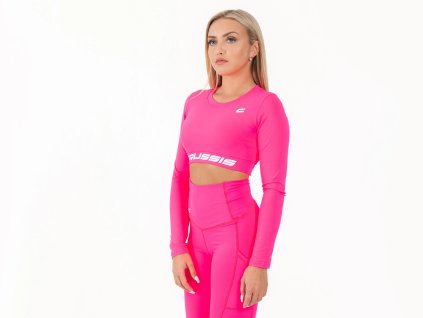 Crussis Crop Top dámsky dlhý rukáv reflexná ružová farba (Veľkosť XS)
