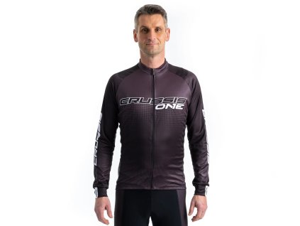 Crussis Cyklistický dres – ONE pánsky dlhý rukáv čierno-biela farba (Veľkosť S)