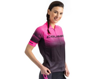 Crussis Damen-Radtrikot Kurzärmel Schwarz/Pink (Größe XS)