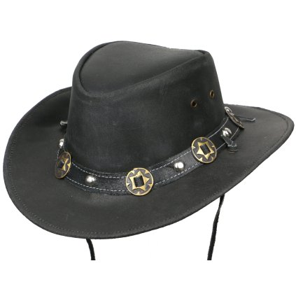 Australský černý klobouk kožený - CONCHO SCIPPIS (Velikost 61 cm (XL))