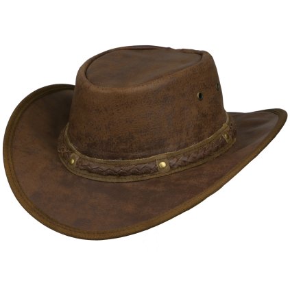 Australský hnědý (tan) klobouk kožený - SPRINGBROOK (Velikost 63 cm (XXL))