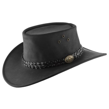 Australský klobouk černý kožený - WALLAROO (Velikost 61 cm (XL))