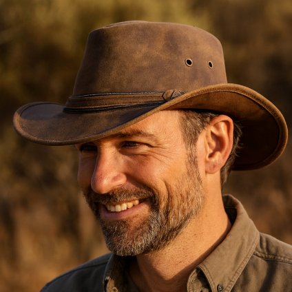 Australský klobouk kožený - hnědý kožený klobouk SCIPPIS Irving