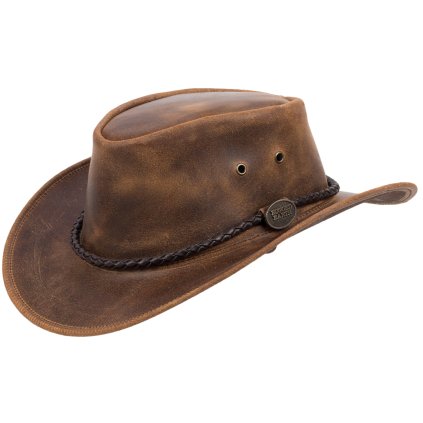 Australský klobouk kožený - hnědý kožený klobouk OUTBACK LEGEND (Velikost 61 cm (XL))