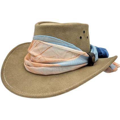 Jacaru Jillaroo Sand – dámský klobouk z broušené kůže s šátkem (Velikost 61/62cm (XL))