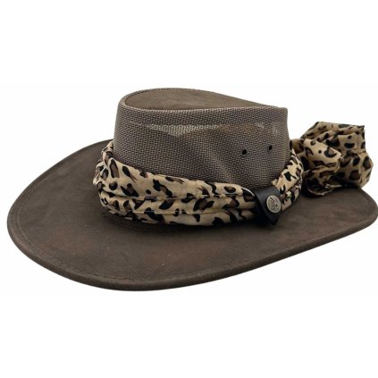 Jacaru Shady Lady – dámský hnedý australský klobouk z broušené kůže (Velikost 61/62cm (XL))