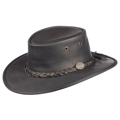 Australský černý klobouk kožený z klokaní kůže (skládací) -  SQUASHY SUNDOWNER KANGAROO (Velikost 63 cm (XXL))