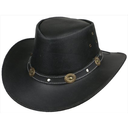 Australský klobouk kožený -  černý kožený klobouk SCIPPIS RENO (Velikost 61 cm (XL))