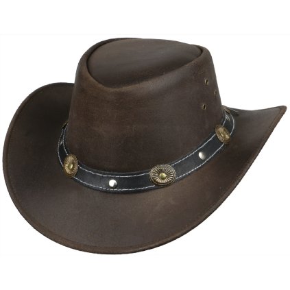 Australský klobouk kožený -  hnědý kožený klobouk SCIPPIS RENO (Velikost 61 cm (XL))