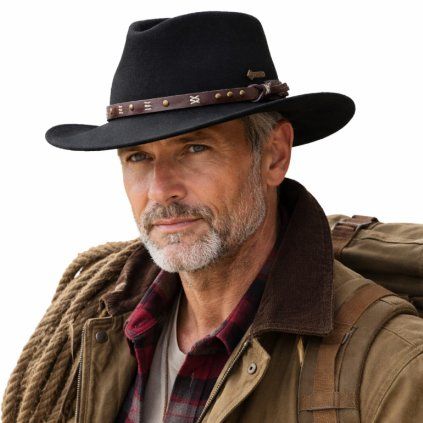 Vlněný klobouk s koženou stuhou - Scippis Emerald (Velikost 61 cm (XL))