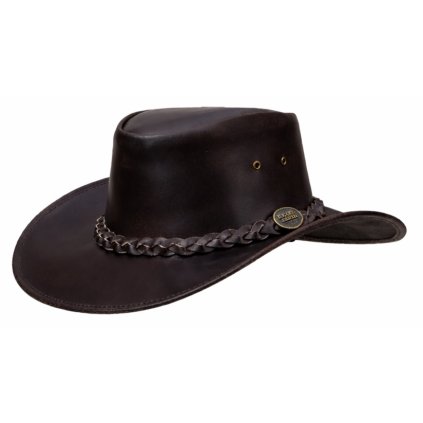 Australský kožený klobouk Ironbark – hnědý s pleteným páskem a šňůrkou (Velikost 61 cm (XL))