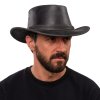 Australský klobouk kožený -  černý kožený klobouk SCIPPIS Irving (Velikost 61 cm (XL))