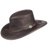 Australský tmavohnědý klobouk kožený (skládací) -  SQUASHY FULLGRAIN (Velikost 63 cm (XXL))