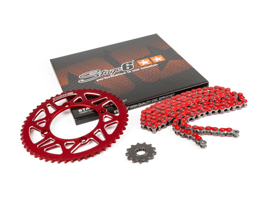 Řetězová sada 14x53 - 420 Stage6 alu CNC červená Beta RR