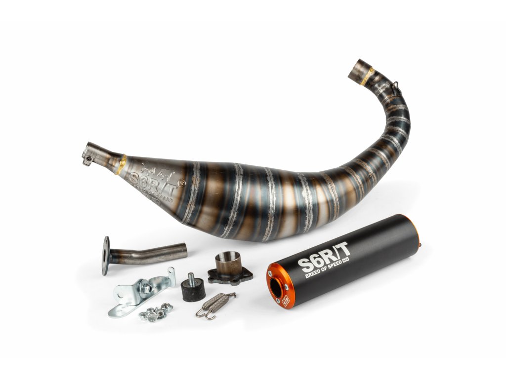 Výfuk Stage6 R/T 80 - 90ccm CNC oranžovo - černý Derbi