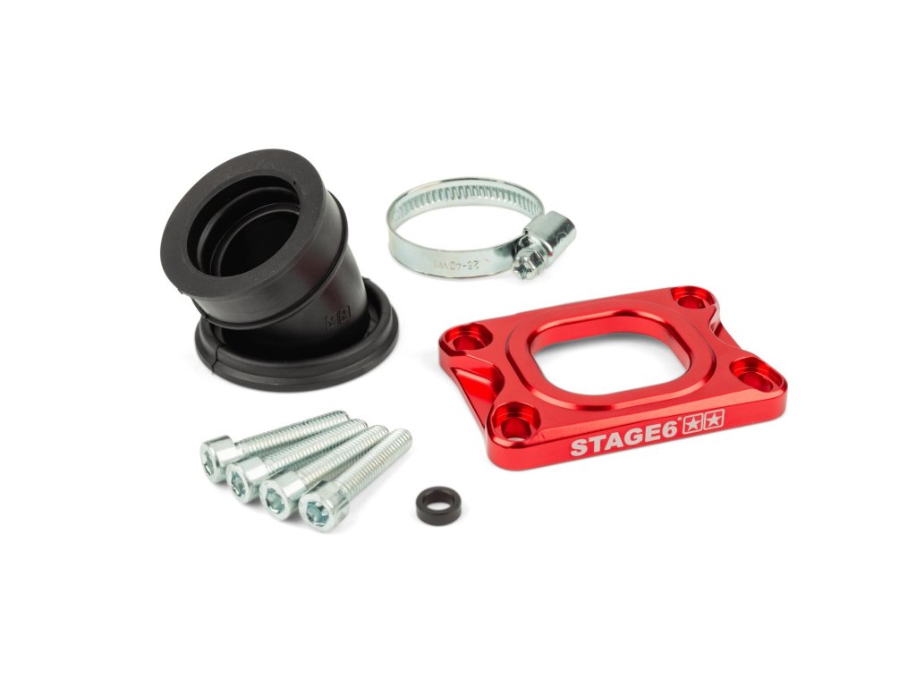 Příruba Stage6 360° AM6 / Derbi červená pro Mikuni TM24