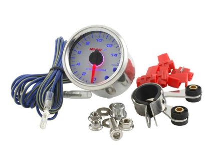 Otáčkoměr KOSO GP Style, 48 mm, bílý podklad