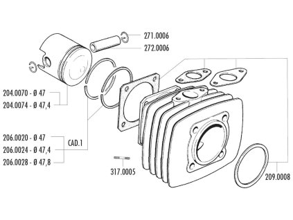 240450 pistni krouzek polini 47x1 5mm fantic motor issimo minarelli v1 vespa pk xl ape 50