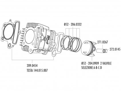 204.0909/A - Pístní sada Polini 87ccm 52mm (A), Honda XR 50, Polini XP4T 50